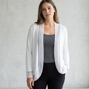 Ecla White Open Front Cardigan with Trim Size XL